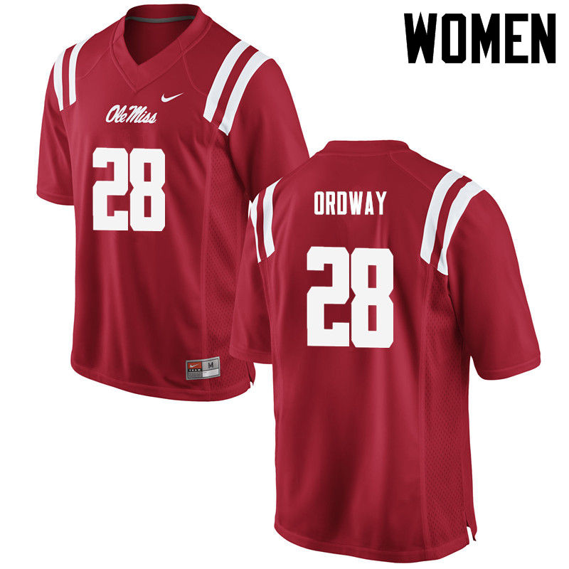 Women Ole Miss Rebels #28 Cam Ordway College Football Jerseys-Red